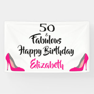 Roze Stiletto 50 en Fabulous 50th Birthday Spandoek