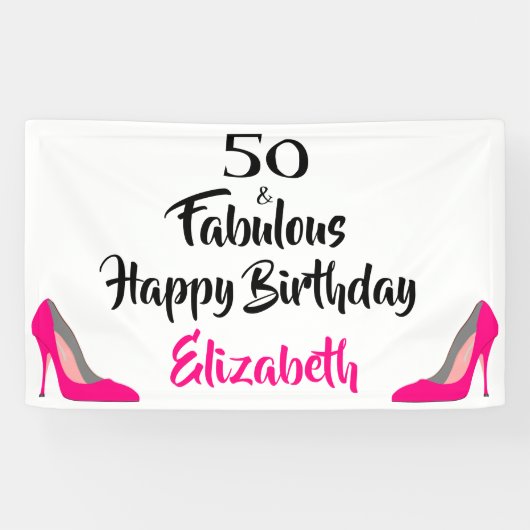 Roze Stiletto 50 en Fabulous 50th Birthday Spandoek (Horizontaal)