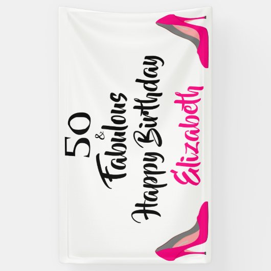 Roze Stiletto 50 en Fabulous 50th Birthday Spandoek (Verticaal)