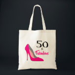 Roze Stiletto 50 en Fabulous 50th Birthday Tote Bag<br><div class="desc">Roze Stiletto 50 en Fabulous 50th Birthday glamoureus design in heet roze en zwart.</div>