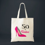 Roze Stiletto 50 en Fabulous 50th Birthday Tote Bag<br><div class="desc">Roze Stiletto 50 en Fabulous 50th Birthday glamoureus design in heet roze en zwart.</div>
