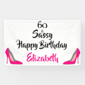 Roze Stiletto 60 en Sassy 60th Birthday Spandoek (Horizontaal)