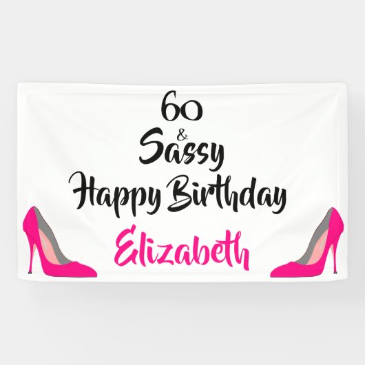 Roze Stiletto 60 en Sassy 60th Birthday Spandoek (Horizontaal)