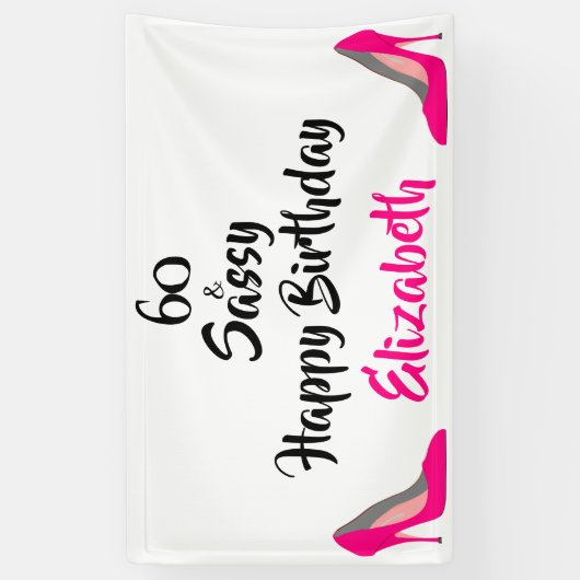 Roze Stiletto 60 en Sassy 60th Birthday Spandoek (Verticaal)