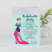 Roze Stiletto en Party Girl Bachelorette nodigen u Kaart (Staand voorkant)