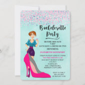 Roze Stiletto en Party Girl Bachelorette nodigen u Kaart (Voorkant)