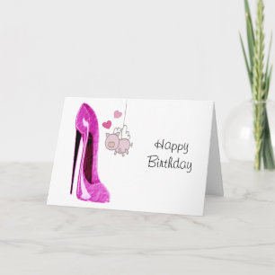 Roze Stiletto en Vliegende Varken Kunst Kaart