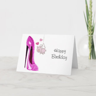 Roze Stiletto en Vliegende Varken Kunst Kaart