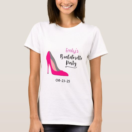 Roze Stiletto Hak Bruidsfeest T-shirt (Voorkant)