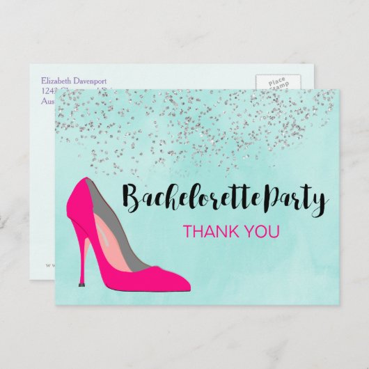 Roze Stiletto Heel Bachelorette Party Dank u Briefkaart (Voorkant / Achterkant)