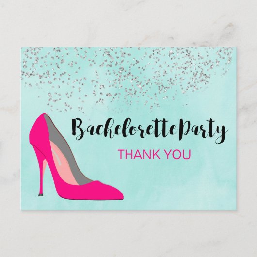 Roze Stiletto Heel Bachelorette Party Dank u Briefkaart (Voorkant)