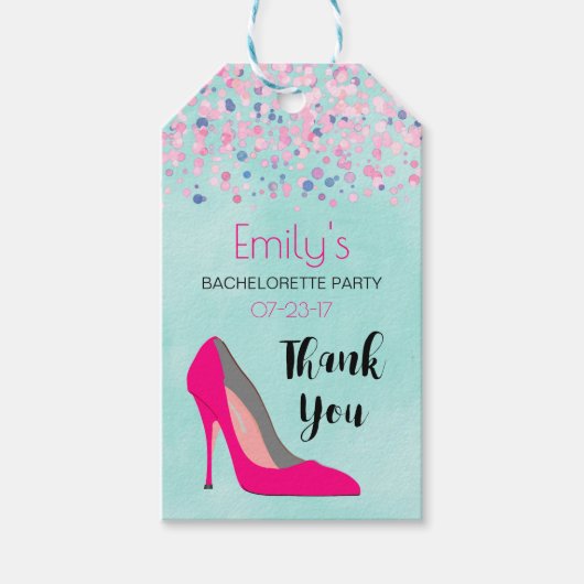 Roze Stiletto Heel Bachelorette Party Dank u Cadeaulabel (Voorkant)
