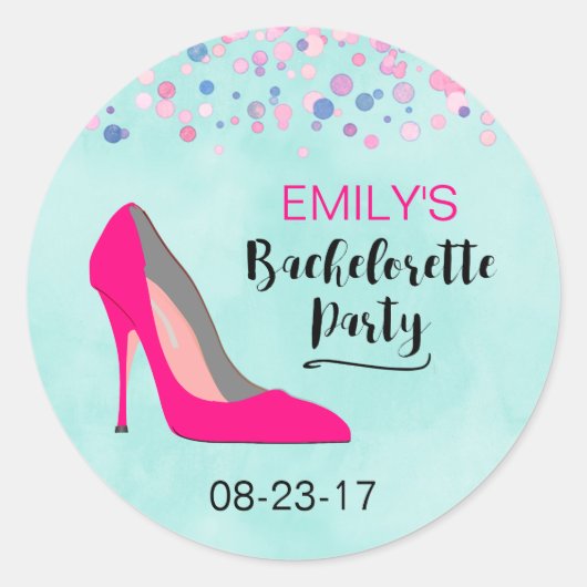 Roze Stiletto Hiel Bachelorette Party Ronde Sticker (Voorkant)