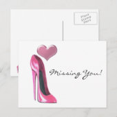 Roze stiletto hoge hielkop en hart briefkaart (Voorkant / Achterkant)
