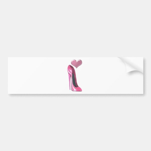 Roze stiletto hoge hielkop en hart bumpersticker (Voorkant)