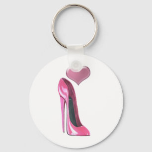 Roze stiletto hoge hielkop en hart sleutelhanger