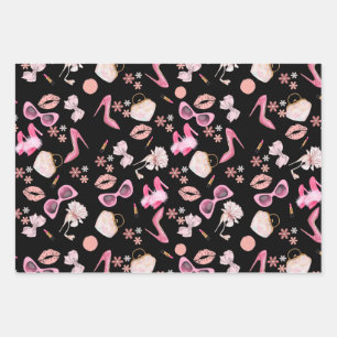 Roze stiletto lippenstift tas glazen echtscheiding inpakpapier vel