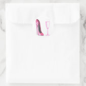 Roze Stiletto Schoen en Champagne Glas Ronde Sticker (Tas)