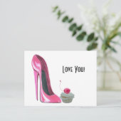 Roze Stiletto Schoen en Cherry Cupcake Briefkaart (Staand voorkant)