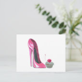 Roze Stiletto-schoen en cupcake Briefkaart (Staand voorkant)