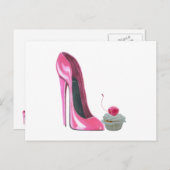 Roze Stiletto-schoen en cupcake Briefkaart (Voorkant / Achterkant)