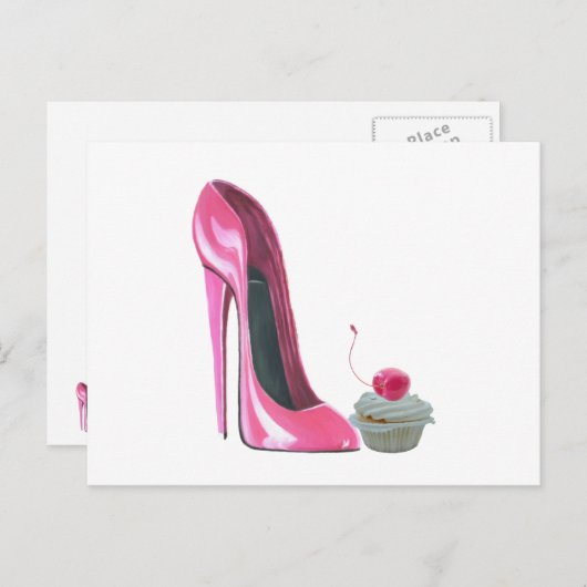 Roze Stiletto-schoen en cupcake Briefkaart (Voorkant / Achterkant)