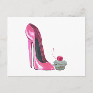 Roze Stiletto-schoen en cupcake Briefkaart
