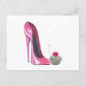 Roze Stiletto-schoen en cupcake Briefkaart (Voorkant)