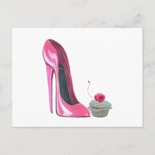 Roze Stiletto-schoen en cupcake Briefkaart (Voorkant)