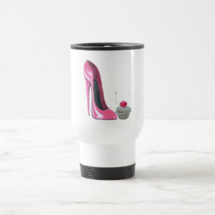 Roze Stiletto-schoen en cupcake Reisbeker