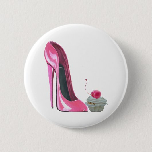 Roze Stiletto-schoen en cupcake Ronde Button 5,7 Cm (Voorkant)