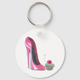 Roze Stiletto-schoen en cupcake Sleutelhanger