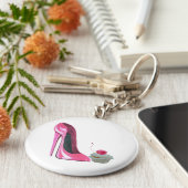 Roze Stiletto-schoen en cupcake Sleutelhanger (Zijkant)
