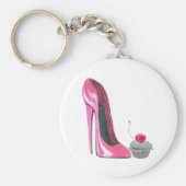 Roze Stiletto-schoen en cupcake Sleutelhanger (Voorkant)