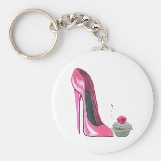 Roze Stiletto-schoen en cupcake Sleutelhanger (Voorkant)