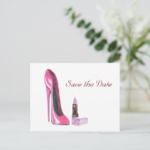 Roze Stiletto Schoen en Lipstick Kunst Aankondigingskaart (Staand voorkant)