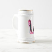 Roze Stiletto Schoen en Lipstick Kunst Bierpul (Voorkant links)