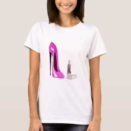 Roze Stiletto Schoen en Lipstick Kunst T-shirt
