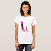 Roze Stiletto Schoen en Lipstick Kunst T-shirt (Voorkant volledig)