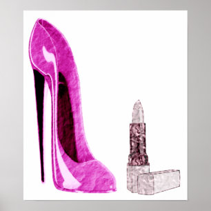 Roze Stiletto-schoen en lipstick Poster