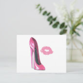 Roze Stiletto Schoen en Roze Lips Briefkaart (Staand voorkant)