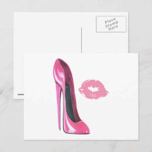 Roze Stiletto Schoen en Roze Lips Briefkaart (Voorkant / Achterkant)