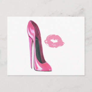 Roze Stiletto Schoen en Roze Lips Briefkaart
