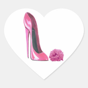 Roze Stiletto Schoen en Roze Rose Art Hart Sticker