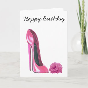 Roze Stiletto Schoen en Roze Rose Art Kaart