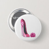 Roze Stiletto Schoen en Roze Roze Kunst Ronde Button 5,7 Cm (Voorkant /achterkant)
