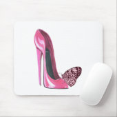 Roze Stiletto-schoen en vlinder Muismat (Met muis)