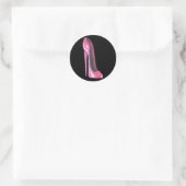 Roze Stiletto schoen op zwarte Sticker (Tas)