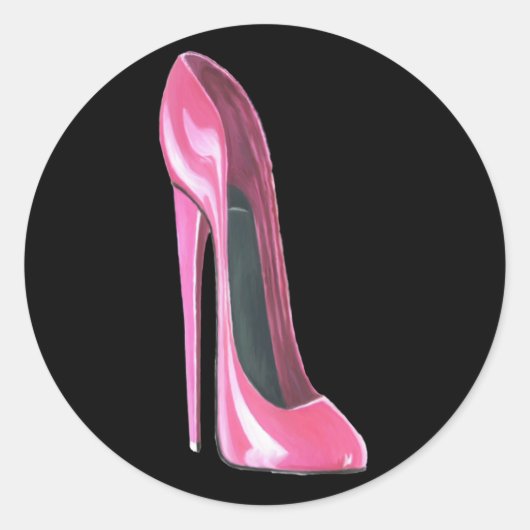 Roze Stiletto schoen op zwarte Sticker (Voorkant)