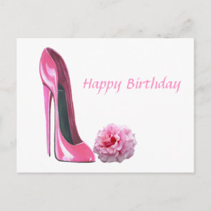 Roze Stiletto Schoenkunst en prachtig Roos Briefkaart